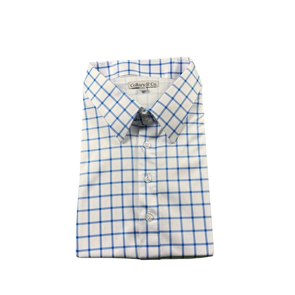 Collars & Co White Blue Checked Dress Collar Men’s Polo Shirt Size 3XL